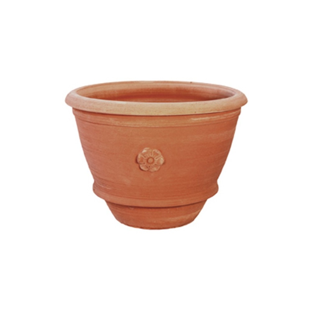 Round terracotta vase with a lathe-turned rosette